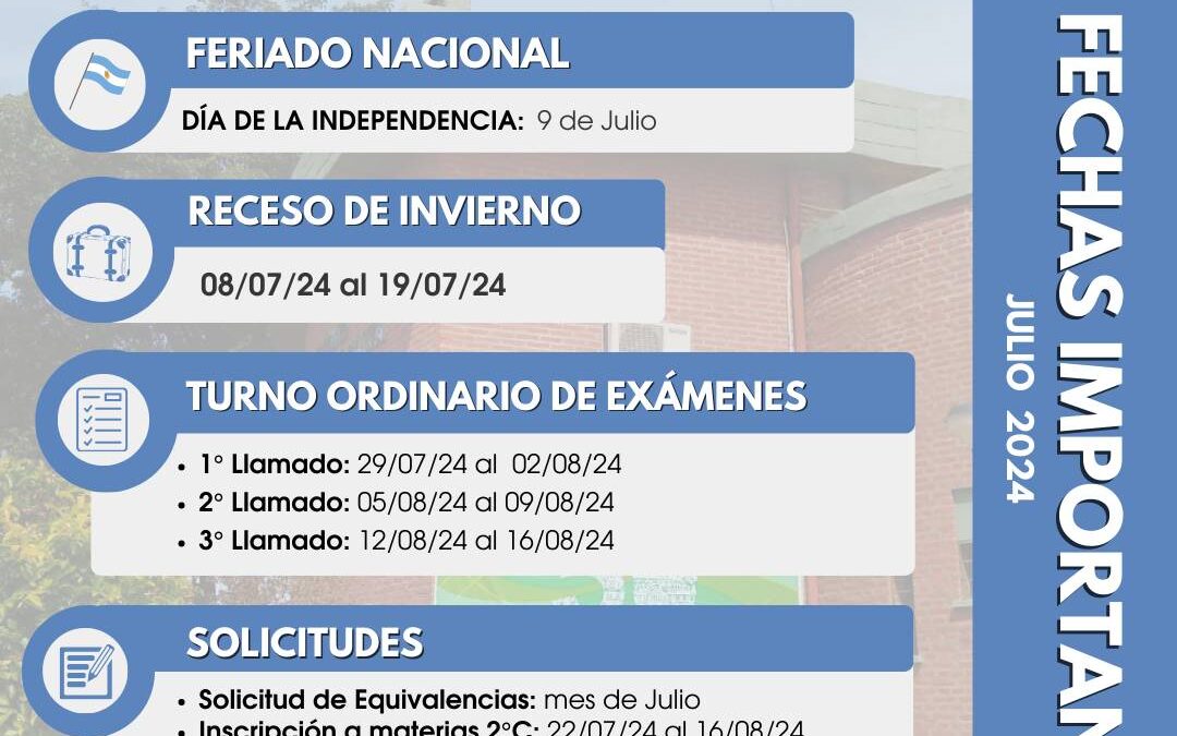 Fechas Importantes a tener en cuenta en el Mes de Julio